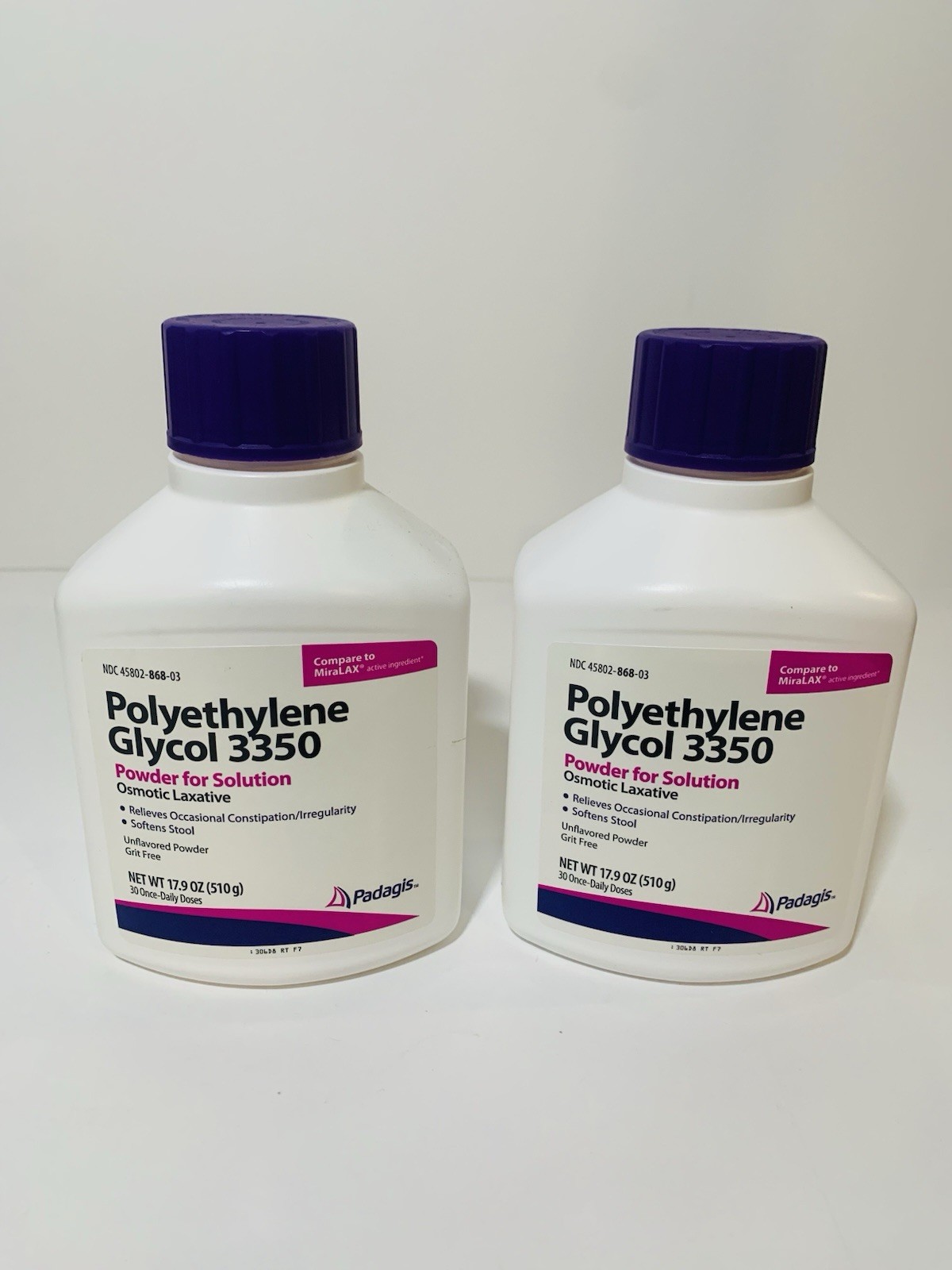 Lot of 2 Polyethylene Glycol 3350 Powder Laxative 17.9oz Exp February2028 Sealed
