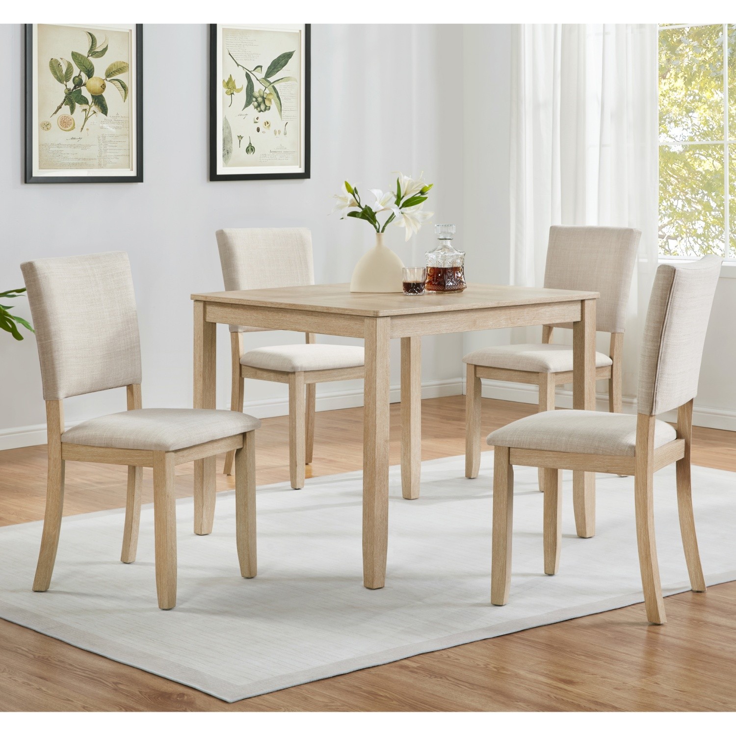 5 Piece Dining Table Set Wood Dining Table with 4 Upholstered Chair for Kitchen