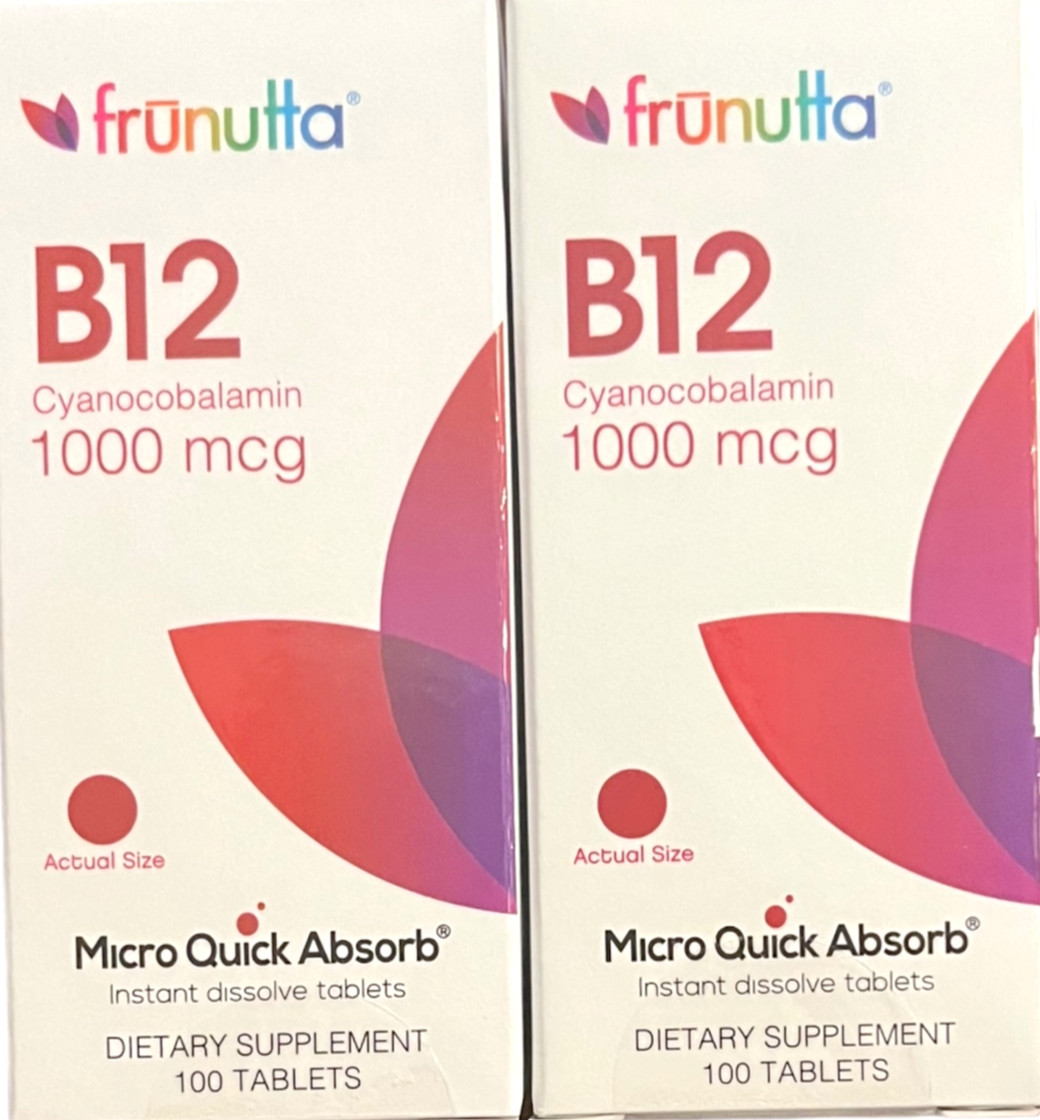 (2) Frunutta B12 1000 mcg Micro Quick Absorb - 200 Dissolve Tabs Cyanocobalamin