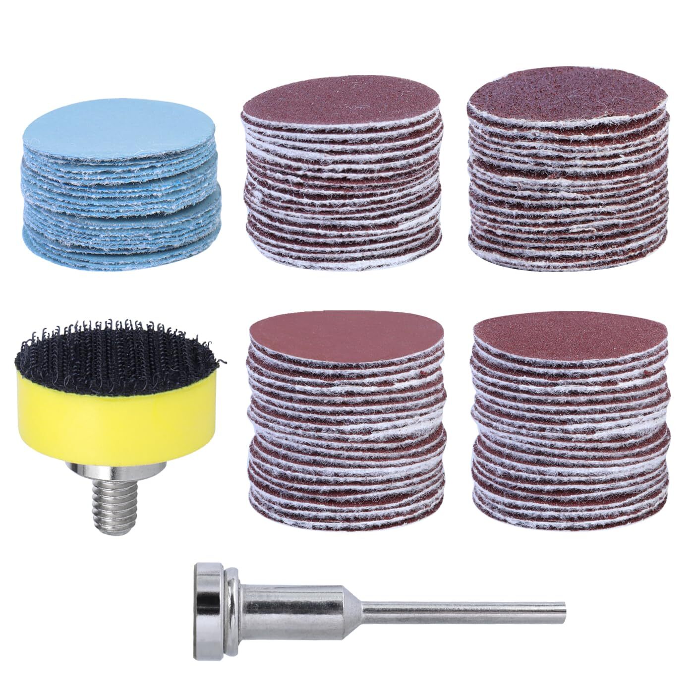 100 Pcs 1 Inch Sanding Discs Hook and Loop Sandpaper with 1/8" Shank Backing Pad