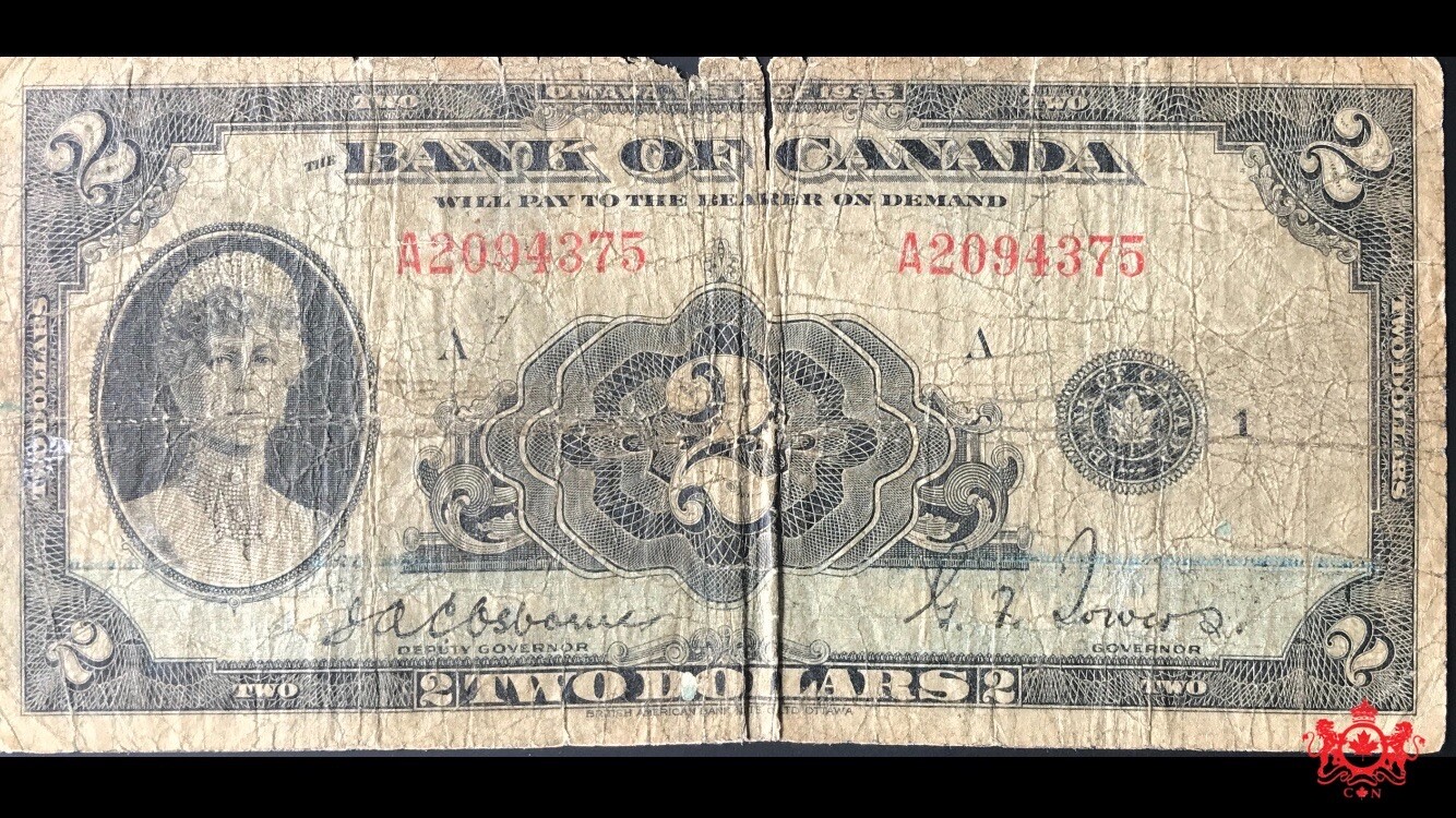 1935 Bank Of Canada 2$ English A2094375 - VG - Damages B.V 125$