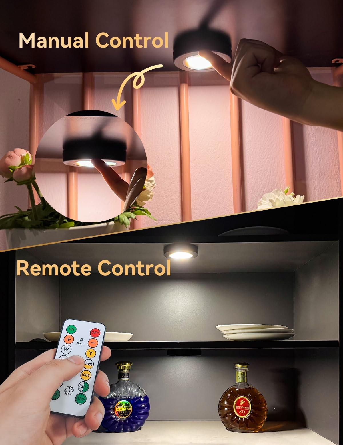 HOLKPOILOT Black 4pk Puck Lights Remote