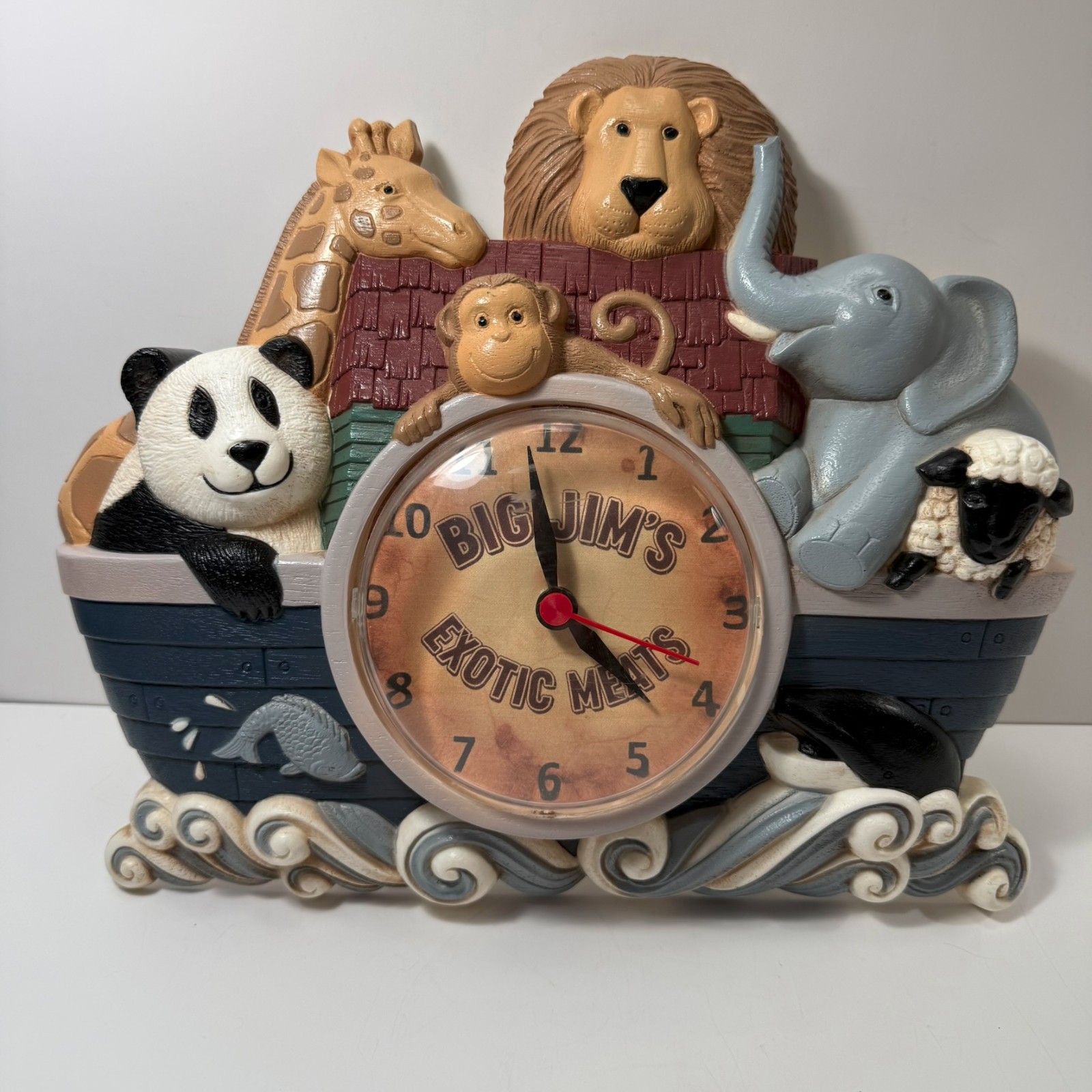 Exotic Meats Funny Mancave Sign Clock Wall art Vintage Noah's Ark Butcher Shop