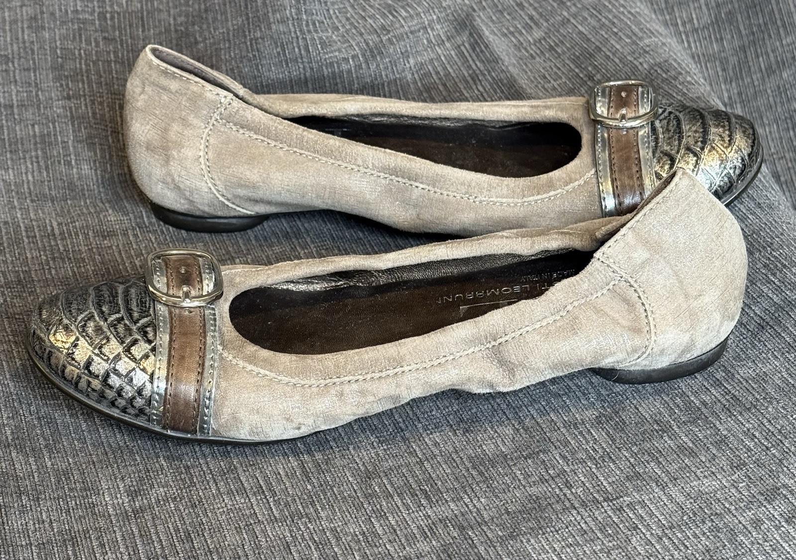 AGL Italy Taupe Leather w/ Relief Cap Toe Ballet Flats Women Sz 7.5 US VGUC