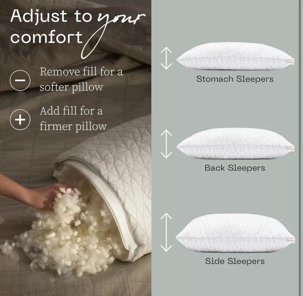 Coop Home Goods Original Adjustable Pillow, Queen Bed Pillows