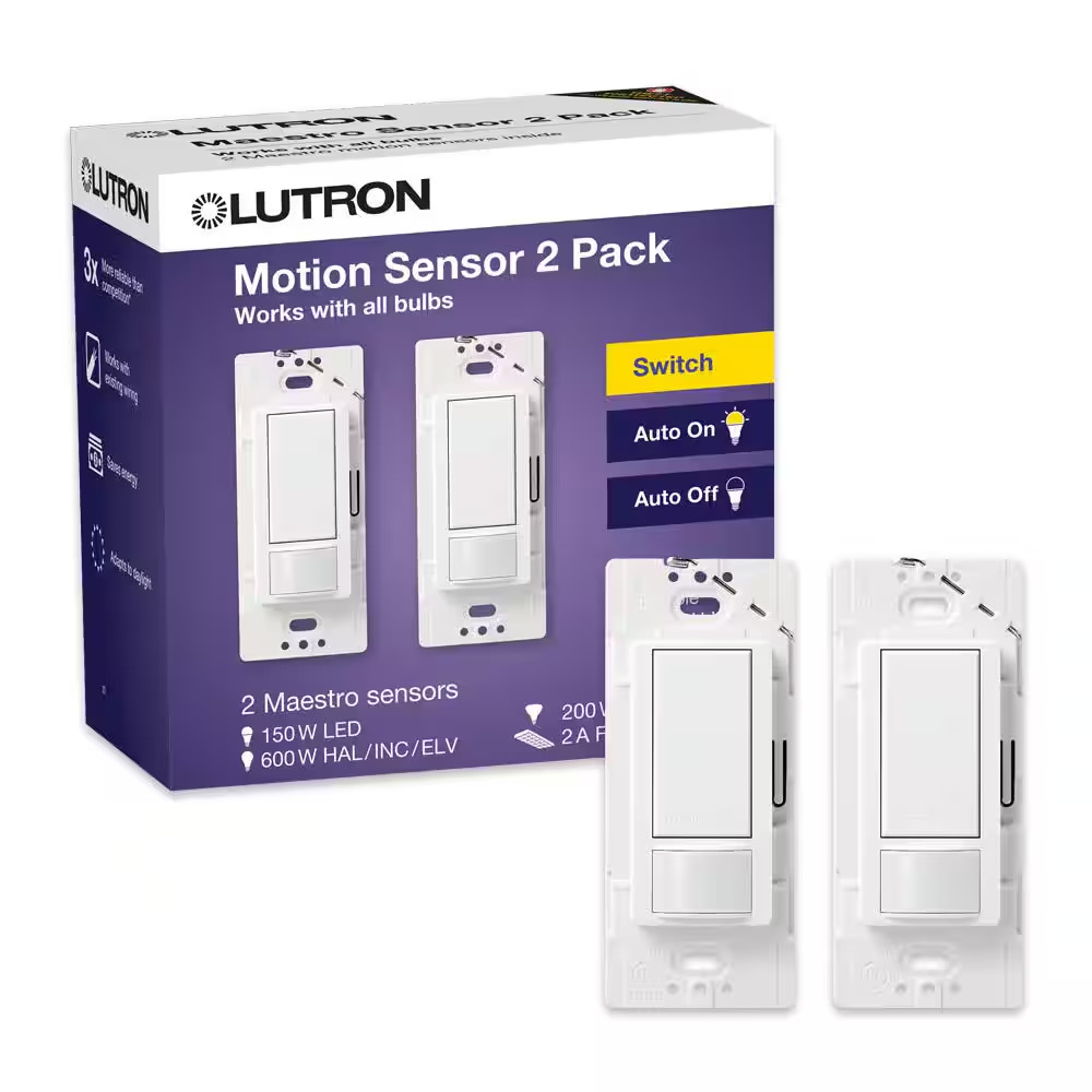 Maestro Motion Sensor Switch, 2 Amp/Single-Pole, White (MS-OPS2-WH-2) (2-Pack)