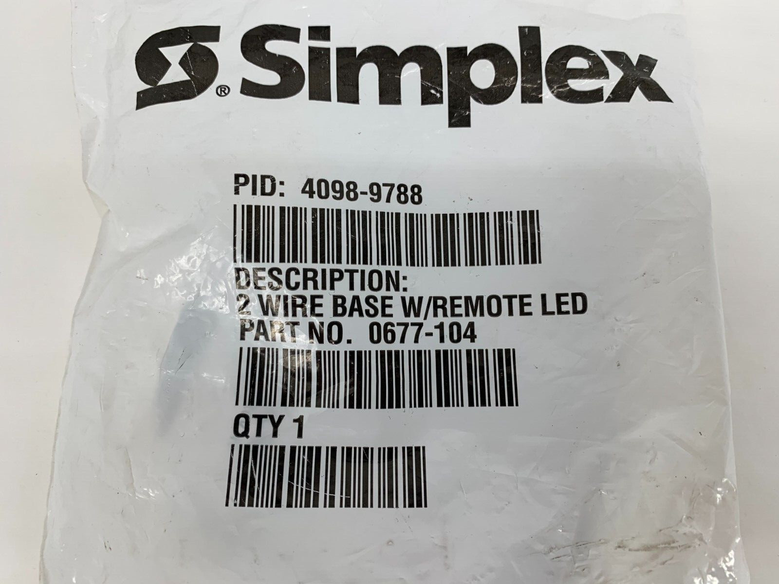 Simplex PID 4098-9788 Part No: 0677-104 2-Wire Base w/Remote LED