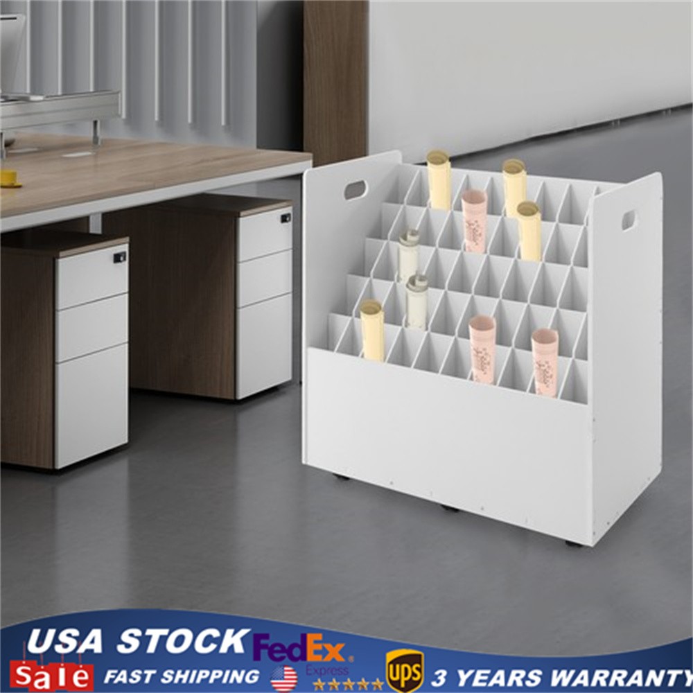 50-Slots Roll File Holder Architectural Plan Storage Organizer Movable Roll Cart