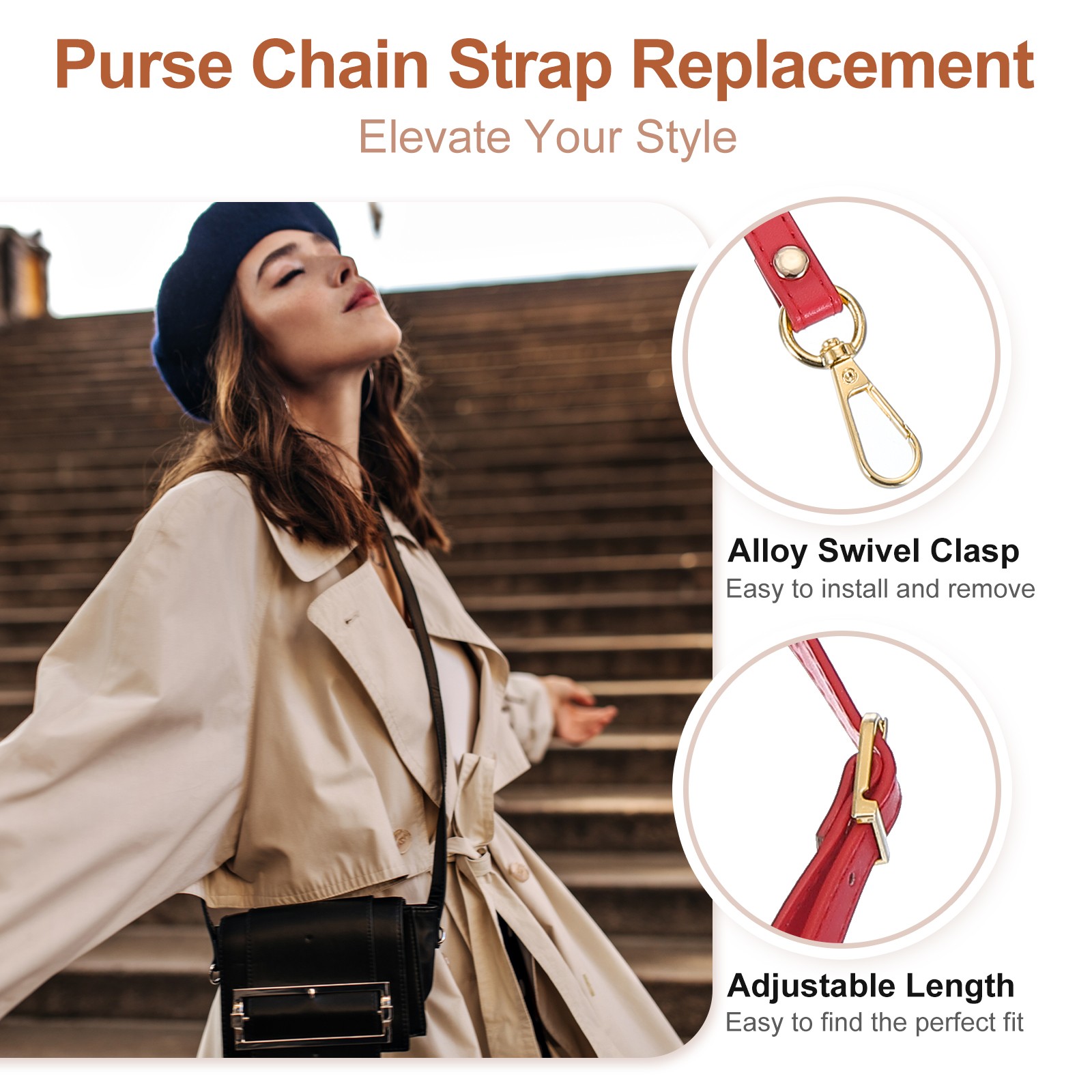 47" Adjustable PU Leather Purse Strap with Gold Hardware Red
