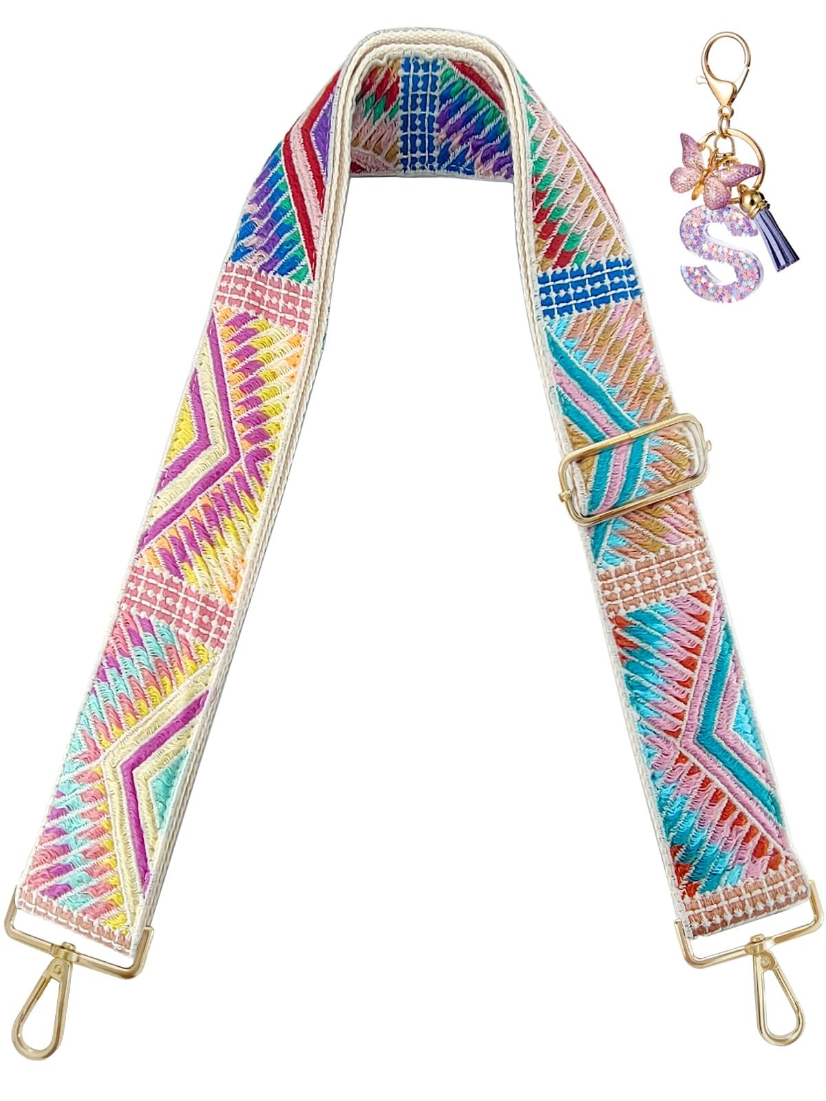 Tobeso-Nuoze Embroidery Flower Purse Strap Replacement Small, Colored Stripes