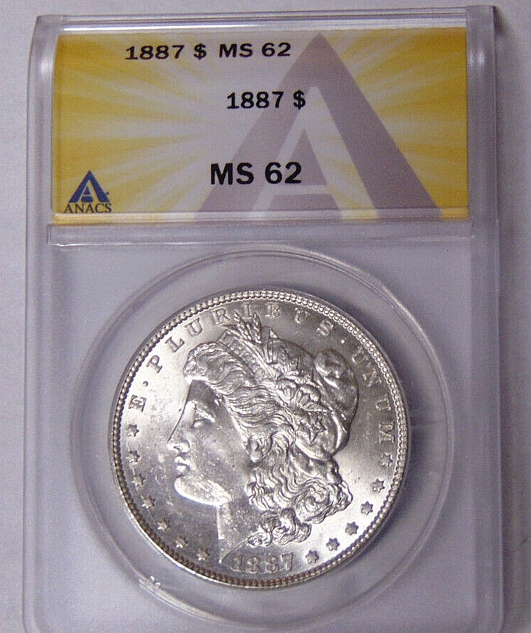 ANACS MS62 1887 Morgan Silver Dollar Choice BU Philadelphia Mint #7596611