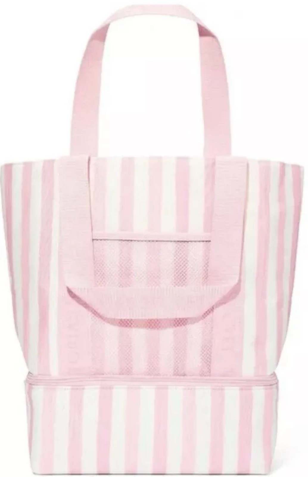 VICTORIA’S SECRET COOLER ICONIC PINK WHITE STRIPE BEACH BAG TOTE SUMMER L/XL