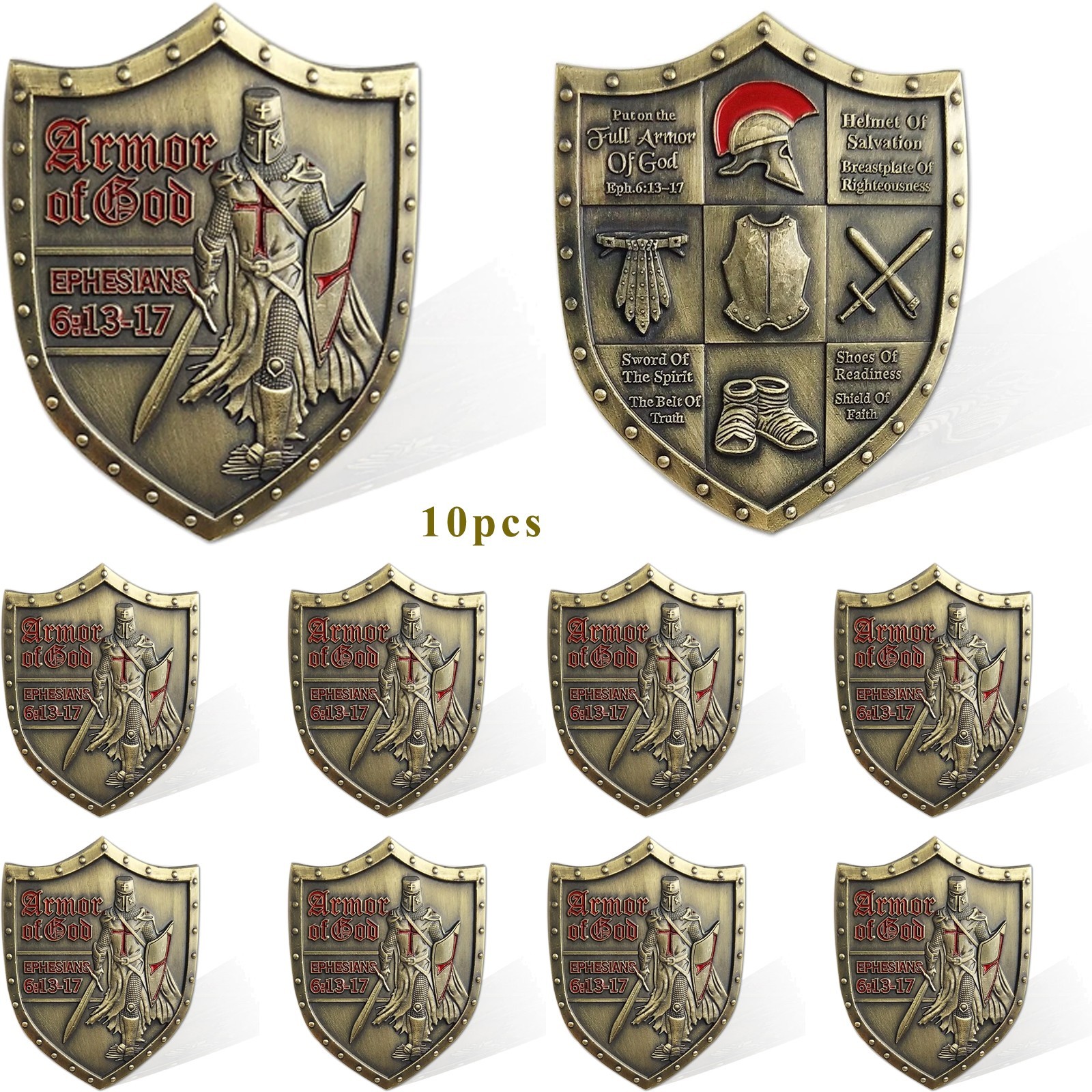 10pcs Put On The Whole Armor of God Challenge Coin Ephesians 6:13-17 Verse Token