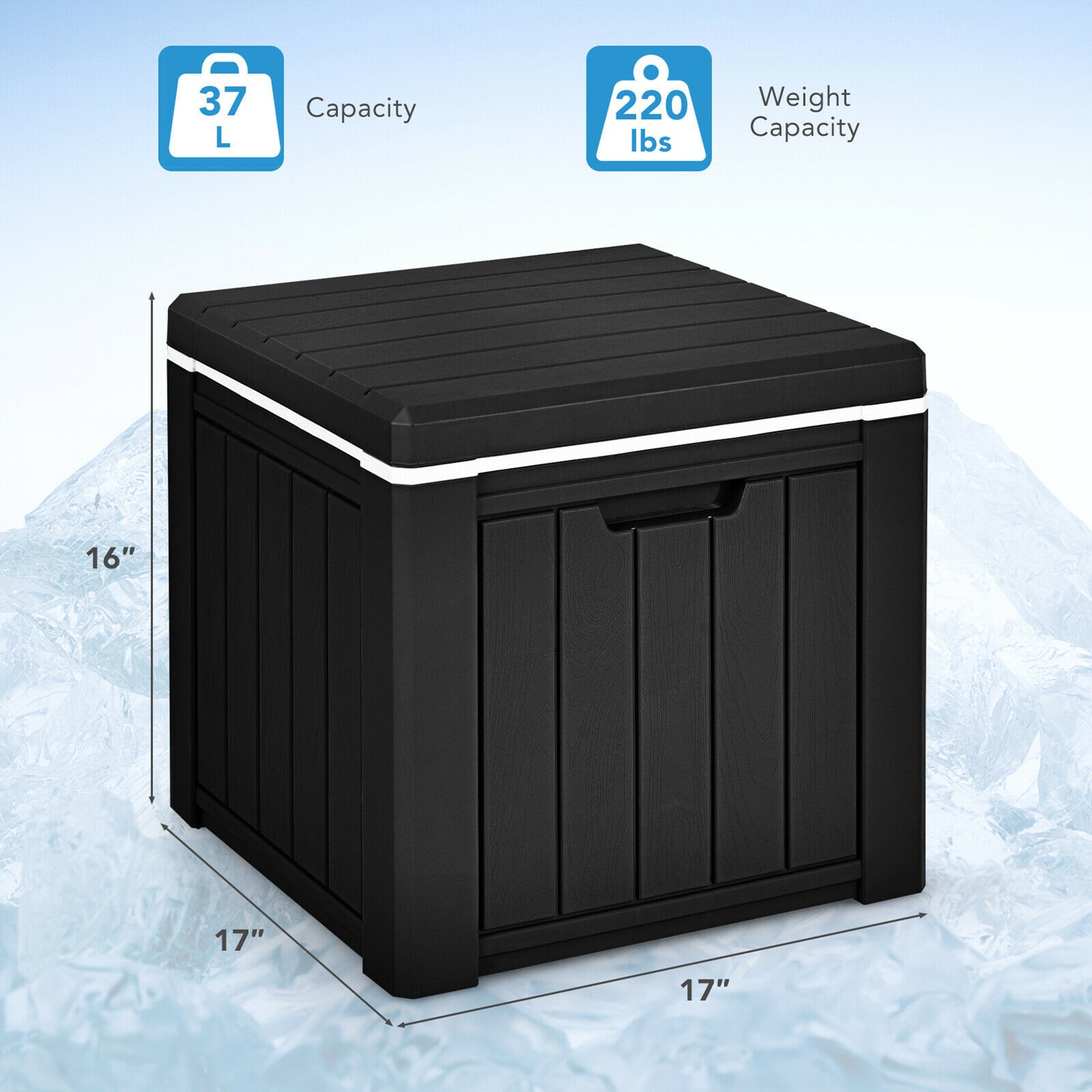 Patio 10 Gallon Ice Cube Cooler Box Table Stool Storage W/Handle Black