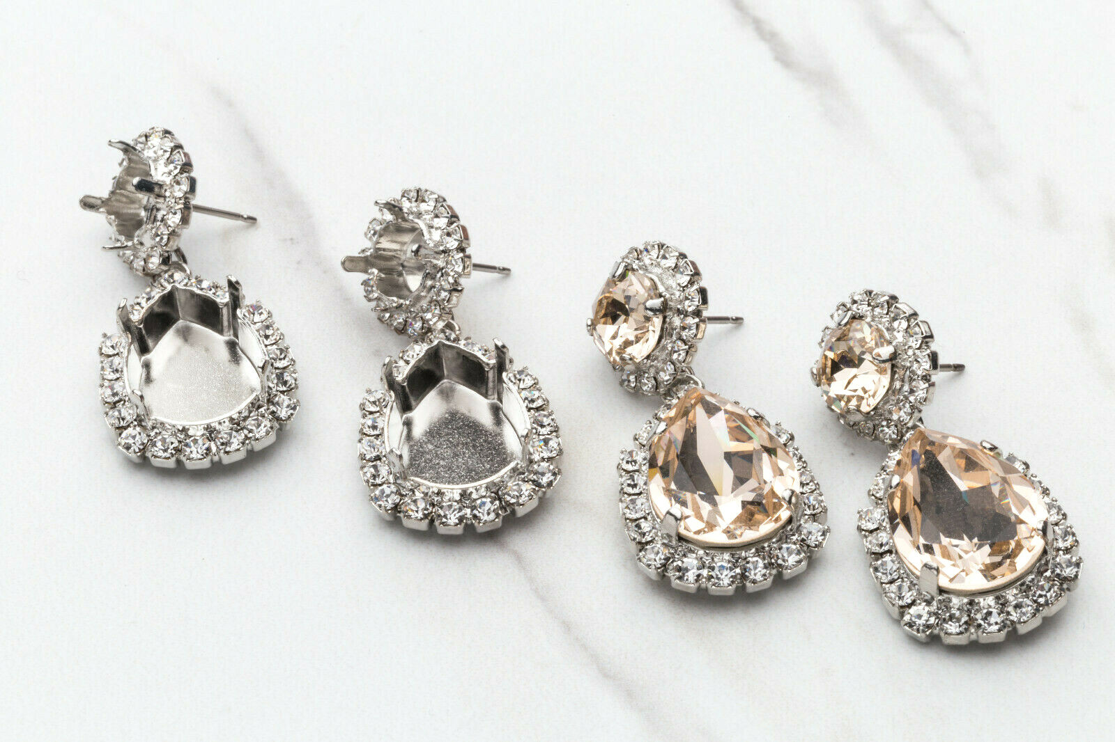 8.5mm & 18mm x 13mm Pear | Crystal Halo Stud DIY Earring Base | One Pair (EE 59)
