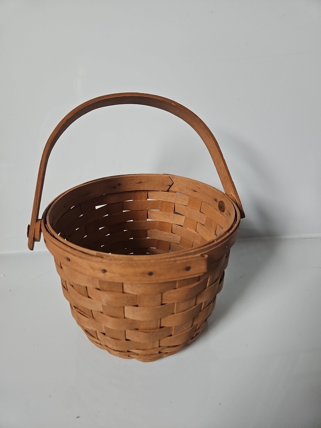 Vintage 1988 Longaberger SMALL FRUIT Basket w Swinging Handle & Inverted Bottom