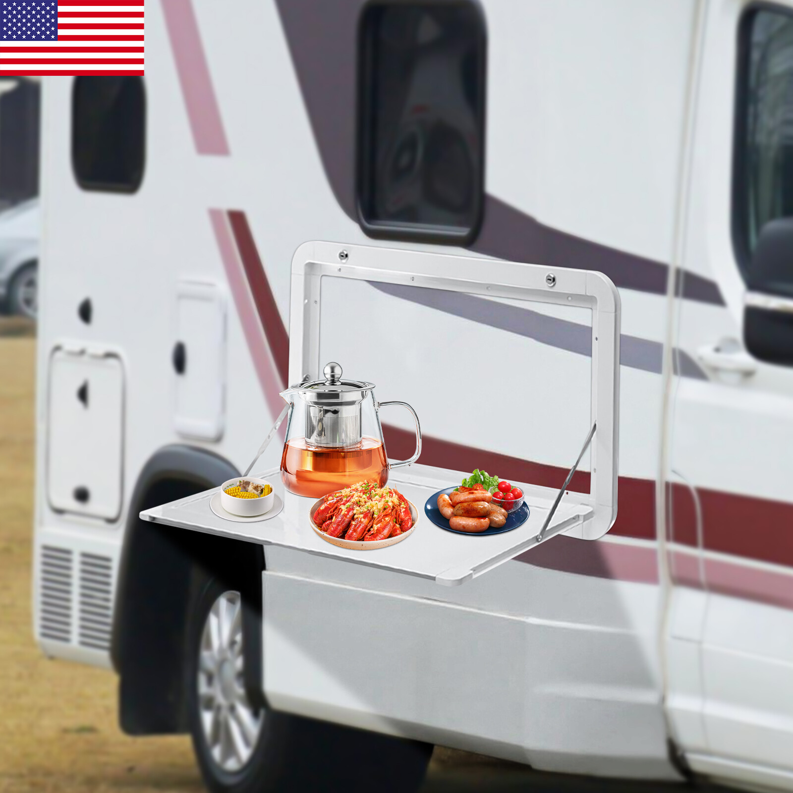 800 x 450mm RV Caravan External Folding Wall Mount Camping Table Aluminum Alloy]