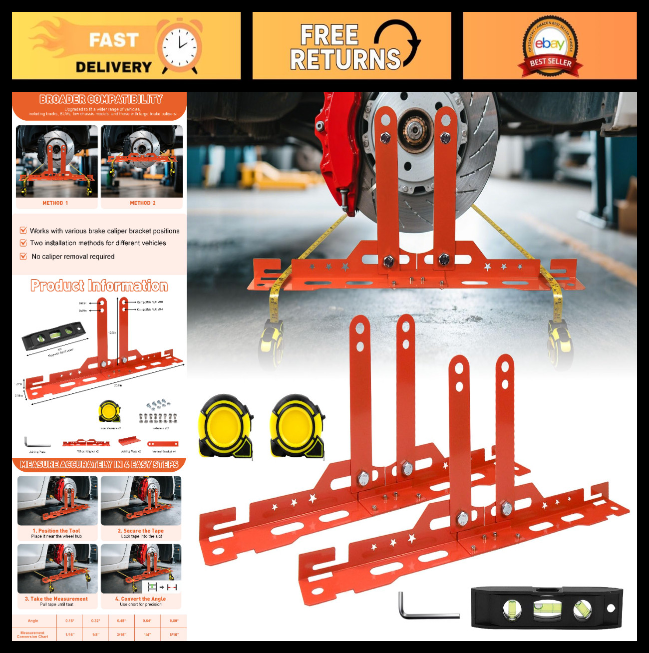 Heavy Duty Wheel Alignment Tool Kit with Measuring Tapes – Automotive Toe Plates
