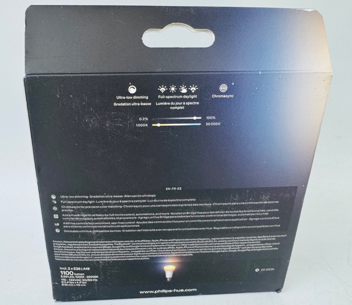 Philips Hue WhiteAmbience A19 E26 Smart LED Bulbs 2-Pack – New