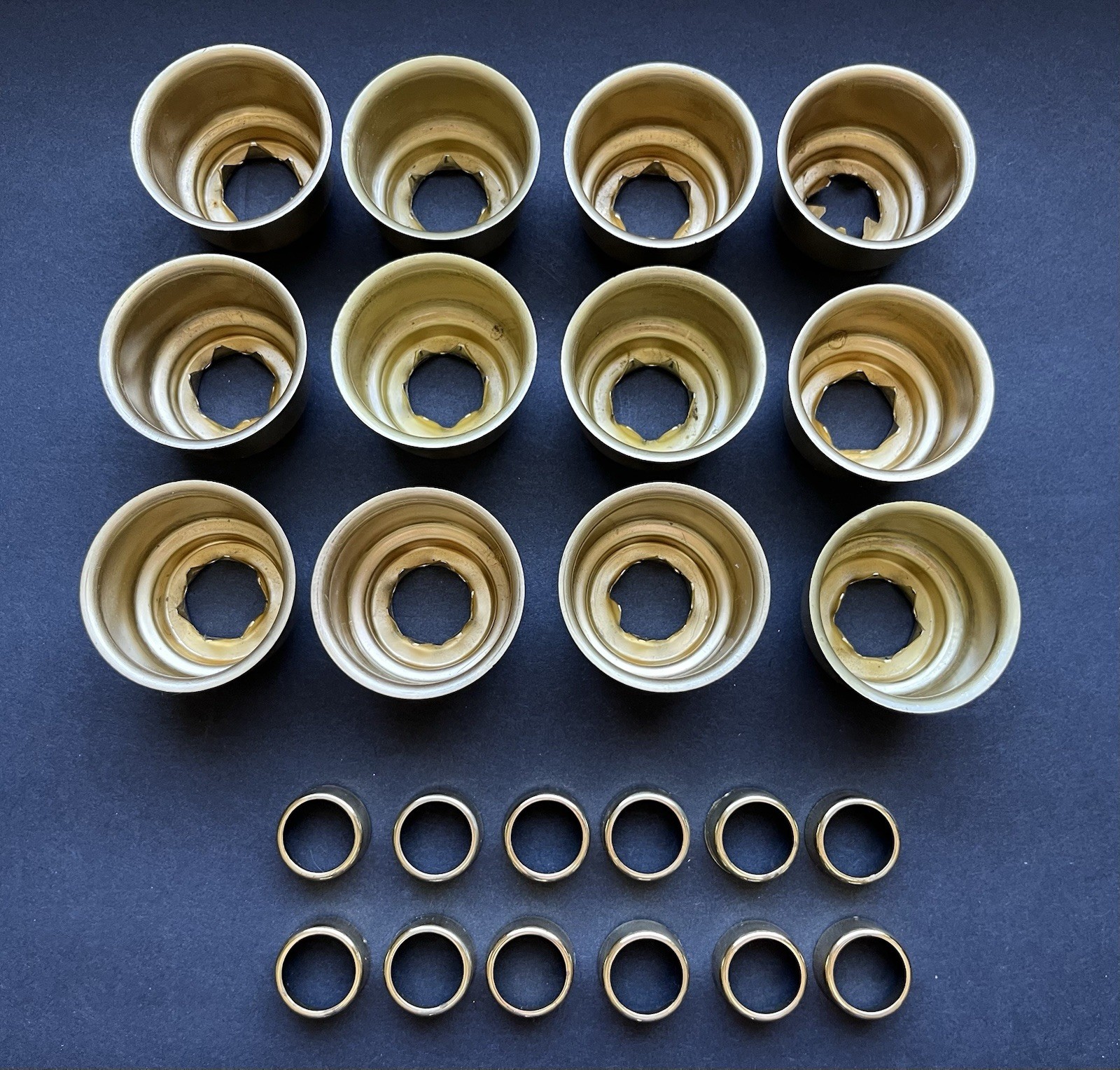 Lot of 12 Brass Plated Chandelier/Candelabra Socket Cups & 12 Followers