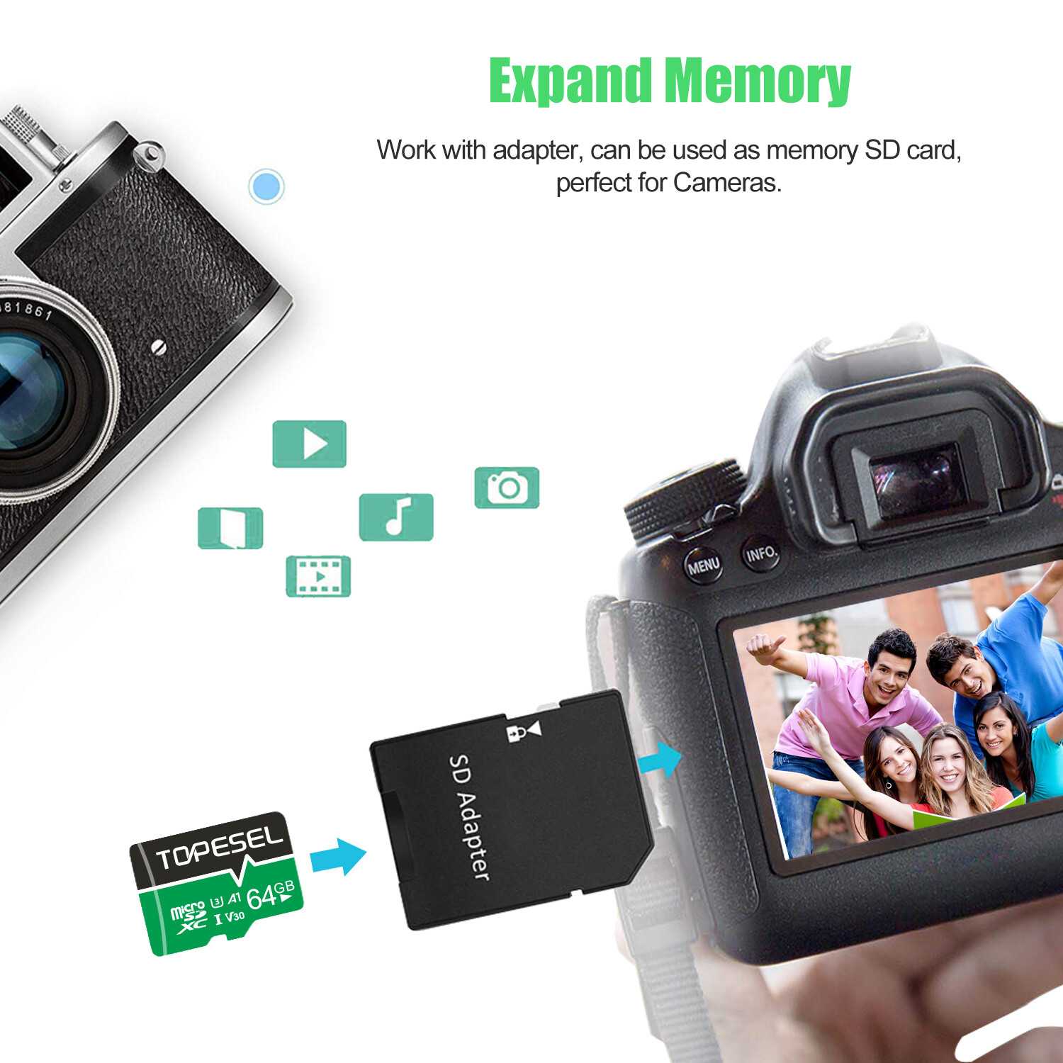 2X 64GB Micro SD Card SDXC Class10 V30 Memory Card TF Memory Flash Card Camera
