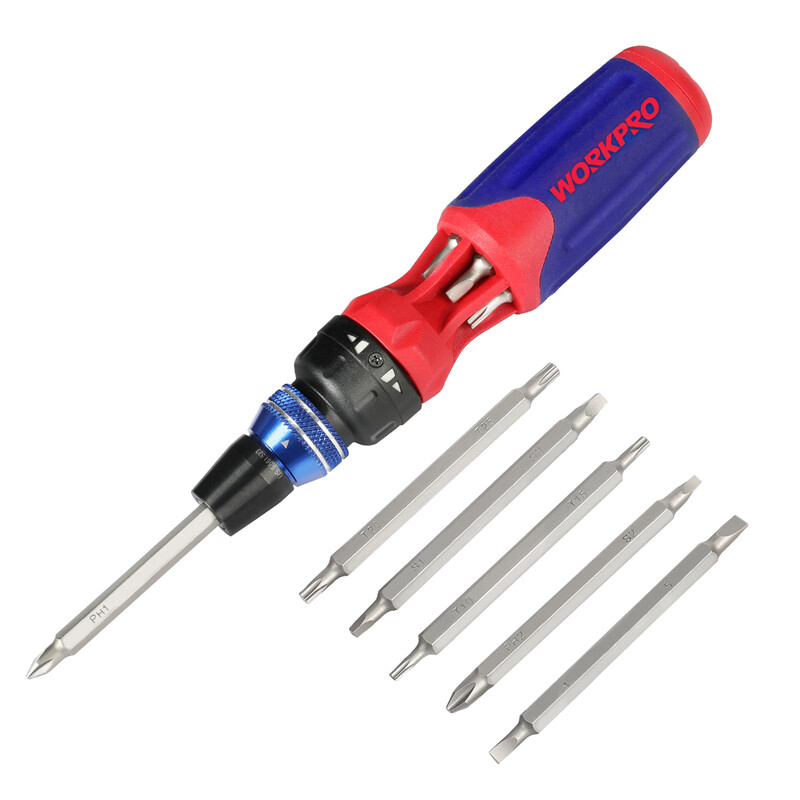 WORKPRO 12-in-1 Ratcheting Multi-Bit Screwdriver Set Double End Bits in Handle
