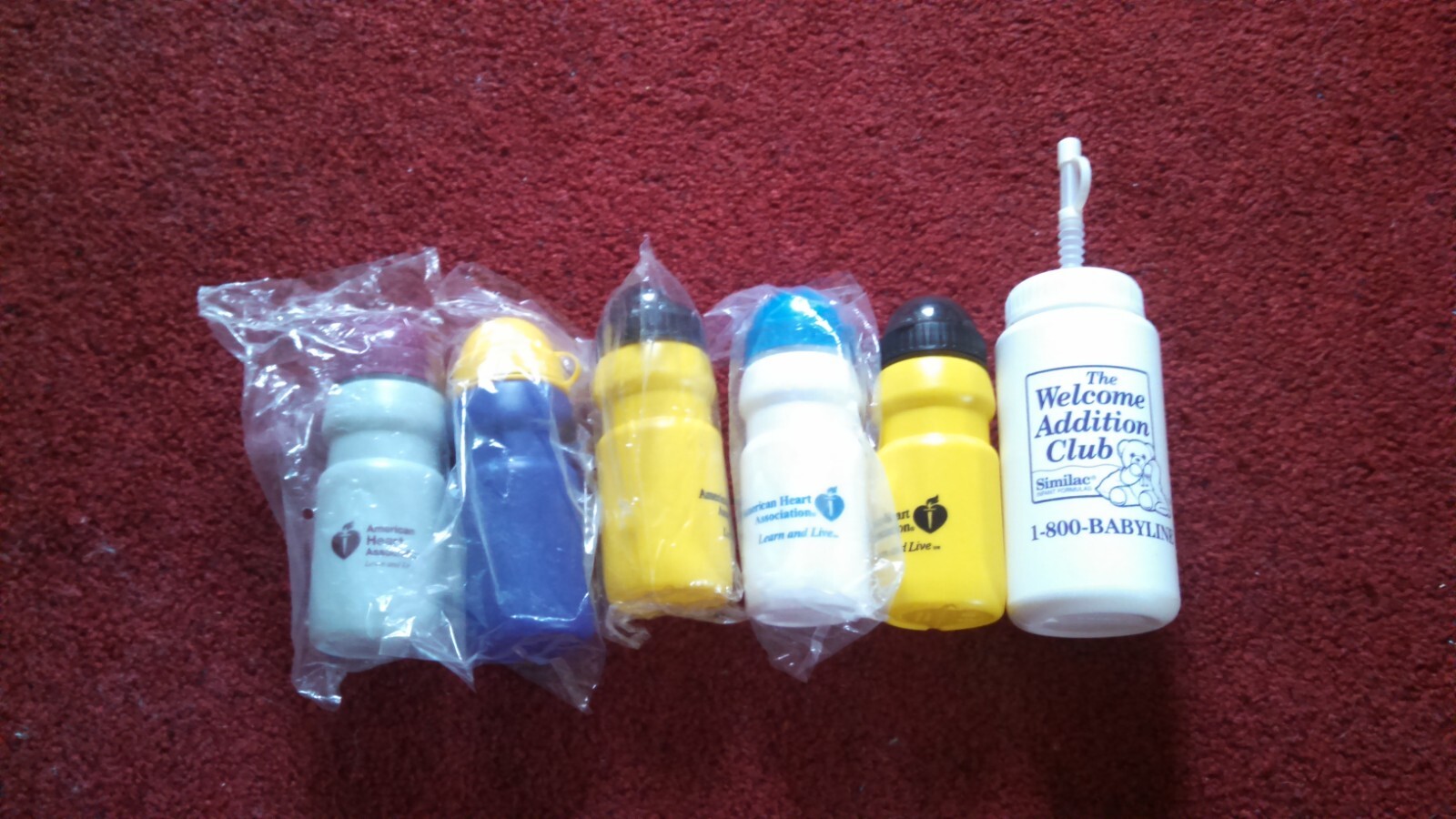 Lot of 6 Reusable Plastic Water Bottles Yellow Purple Straw White Gray