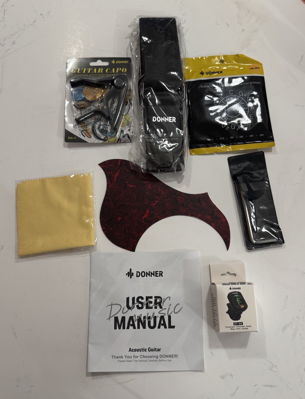 Donner Guitar Accessories Tuner, Strings, Strap, Capo New E46