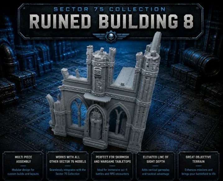 War Torn Sector 75 Modular Sci-Fi Ruin Building 8 -32mm Scale -Terrain