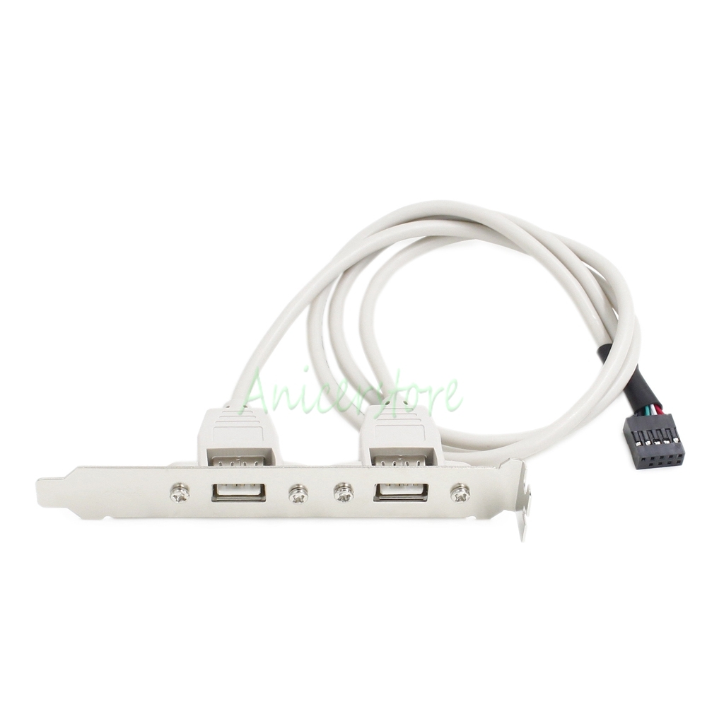 Dual USB 2.0 Port Back Panel Slot Bracket 10Pin Motherboard Header Data Cable
