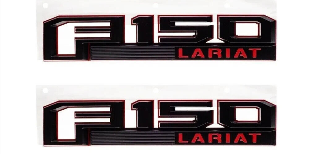 2Pc FITS 2015-2018 FORD F-150 LARIAT EMBLEMS FRONT FENDER Badges Black Red