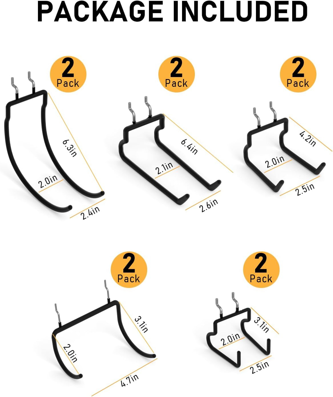 10 Pack Heavy Duty Pegboard Hooks, 1/4" Pegboard Drill Holder Tool Utility Hooks