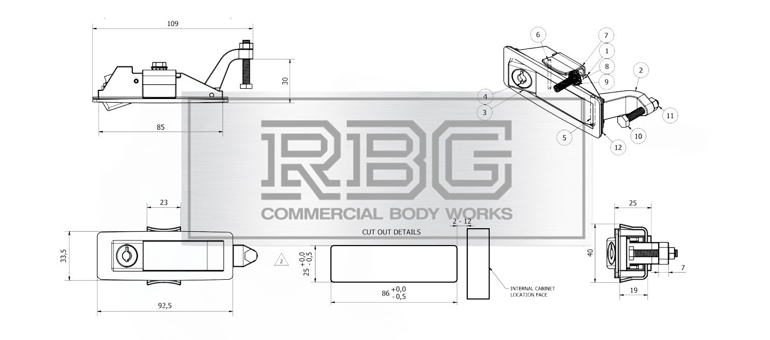 Compression Latch Raised Lock Trigger Black Horsebox, Trailer... Locker Doors