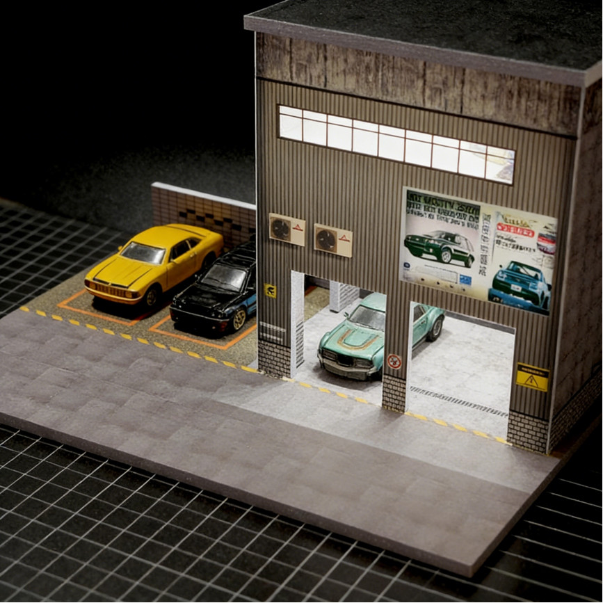 Diorama 1/64 Diecast Garage Model LED Lighting Parking Lot Scene Display Case US