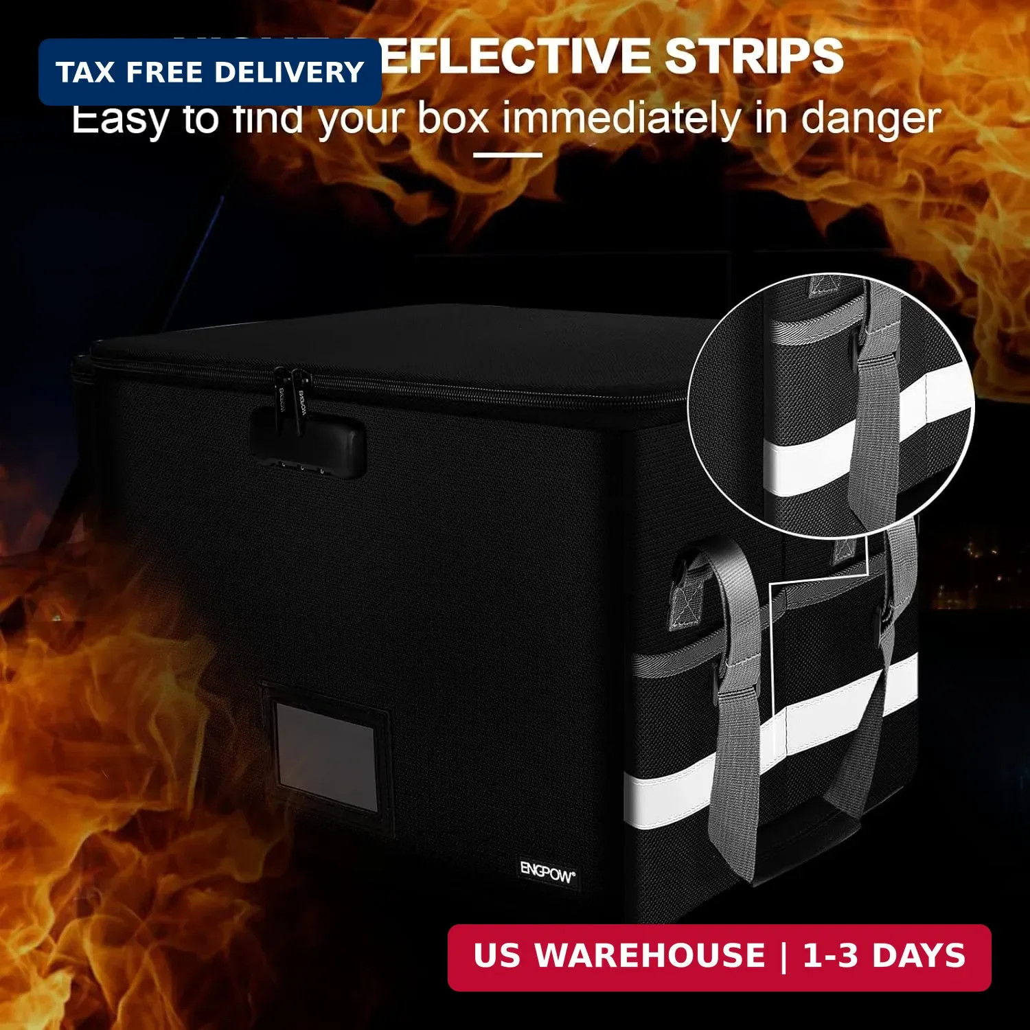 File Box with Lock,Fireproof Document Box with Zipper&Pockets,Collapsible