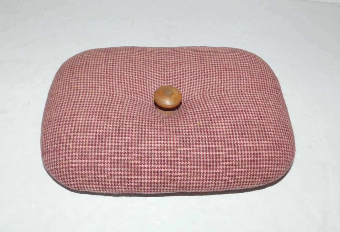 NICE PREOWNED PLAID FABRIC COVERED RECTANGULAR BASKET LID 5 7/8" X 4"