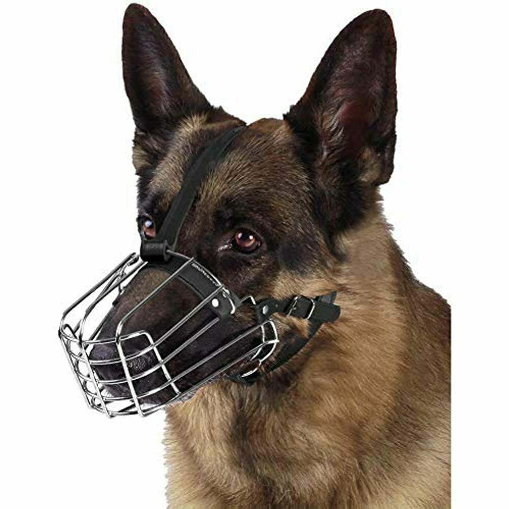 BRONZEDOG Dog Muzzle German Shepherd Wire Basket Metal Mask Leather XLARGE, NEW