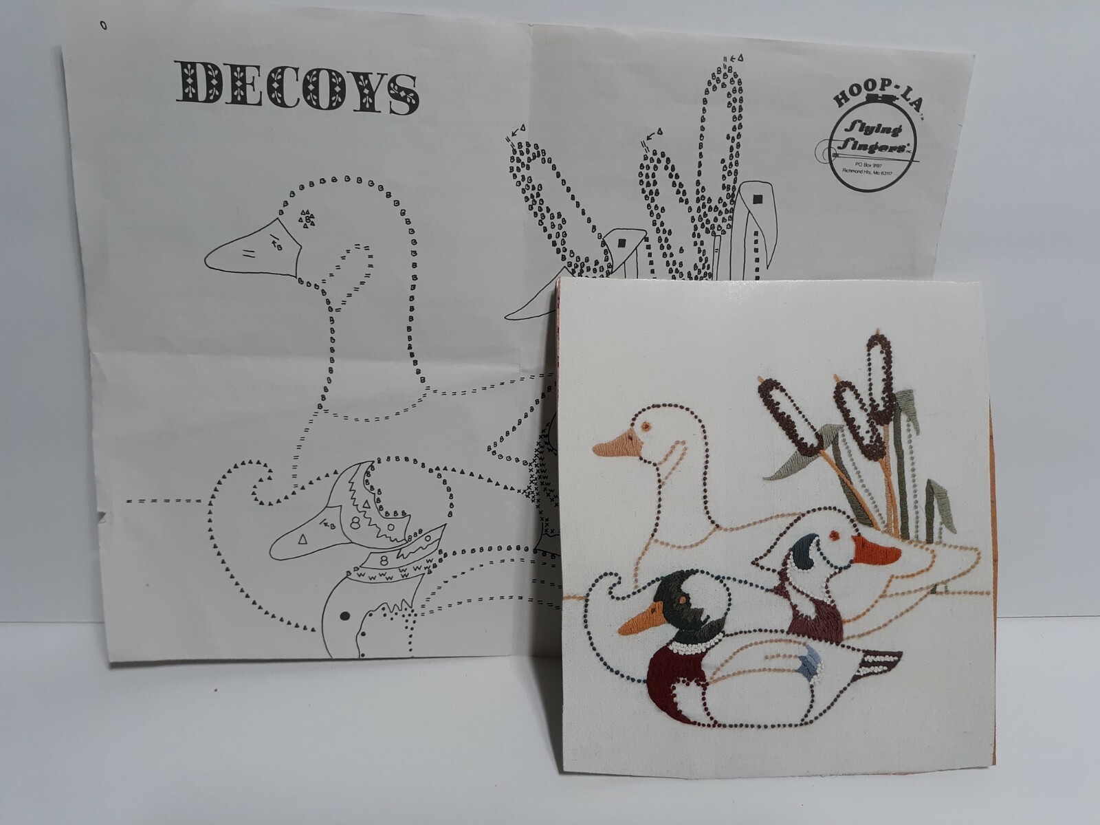 Duck Decoys Embroidery pattern hoop-la flying fingers 1983 #WD1414