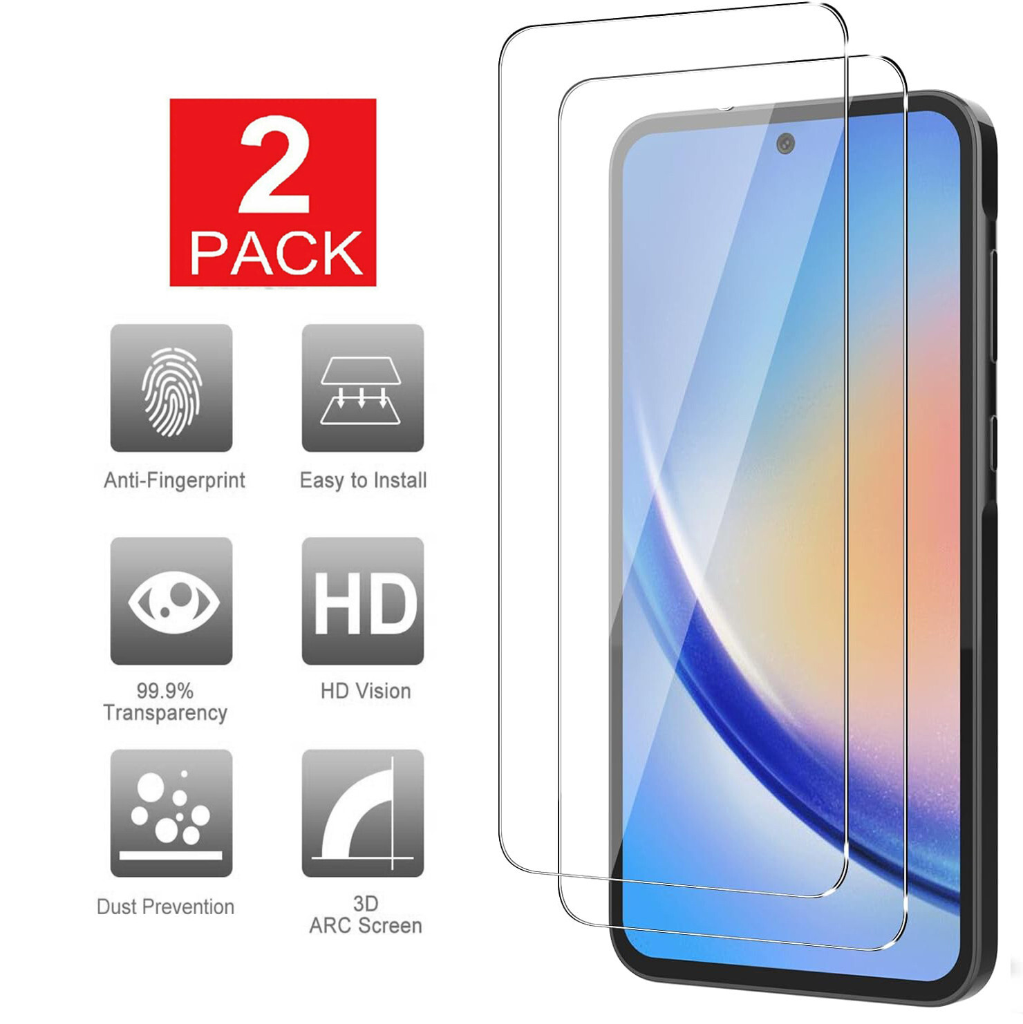 2Pack Tempered Glass Screen Protector for Samsung Galaxy A35 5G