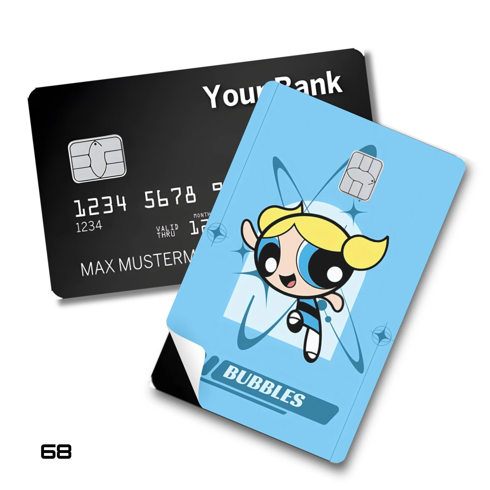 Credit Card Skin Sticker - Powerpuff Girls - Bubbles On Blue Background