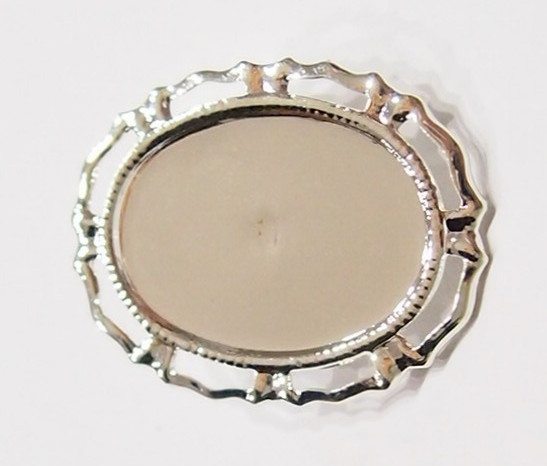 10 Shiny Silver 25x18mm Victorian Horizontal Loop Brooch Pendant Setting 37x27mm
