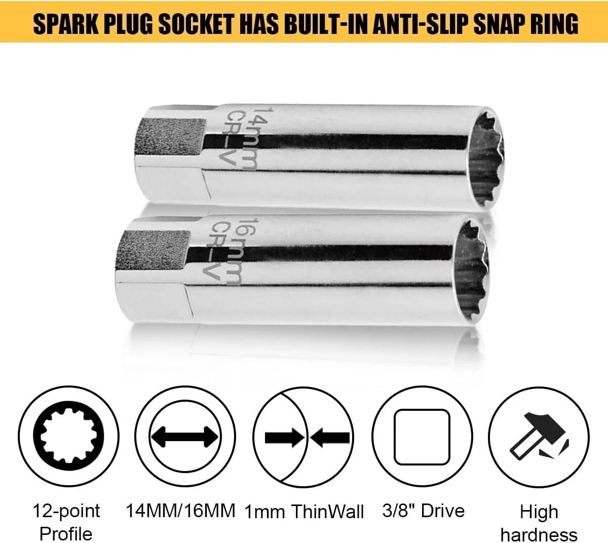 2 Pack Magnetic Spark Plug Socket 3/8 Drive 12 Point Removal Tool for BMW & MINI