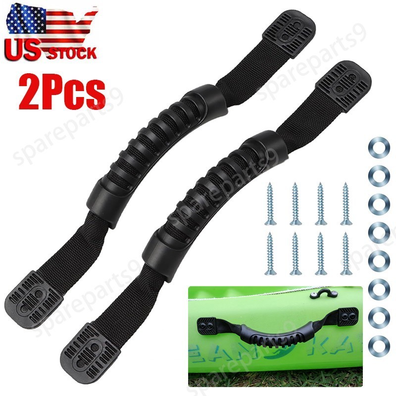 2Pcs Kayak Canoe Handles Boats Webbing Handle Rear Anti-slip Grips with End Caps