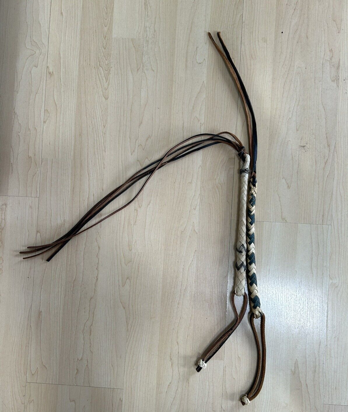 Lot of 2 Leather Braided Horse Riding Crops Whips