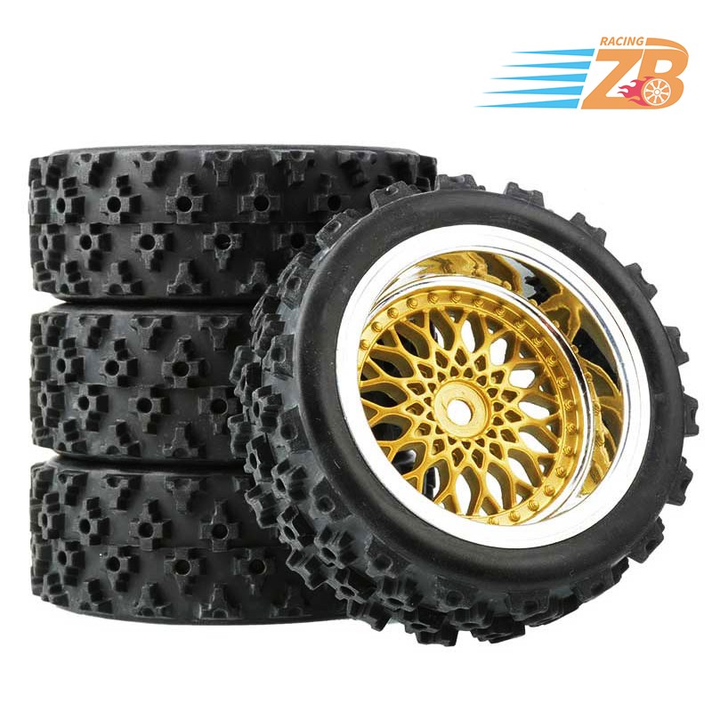 4Pcs 12mm Hex 1:10 RC Rubber Rally Tires and Wheel Rims For HSP HPI Off Road Car