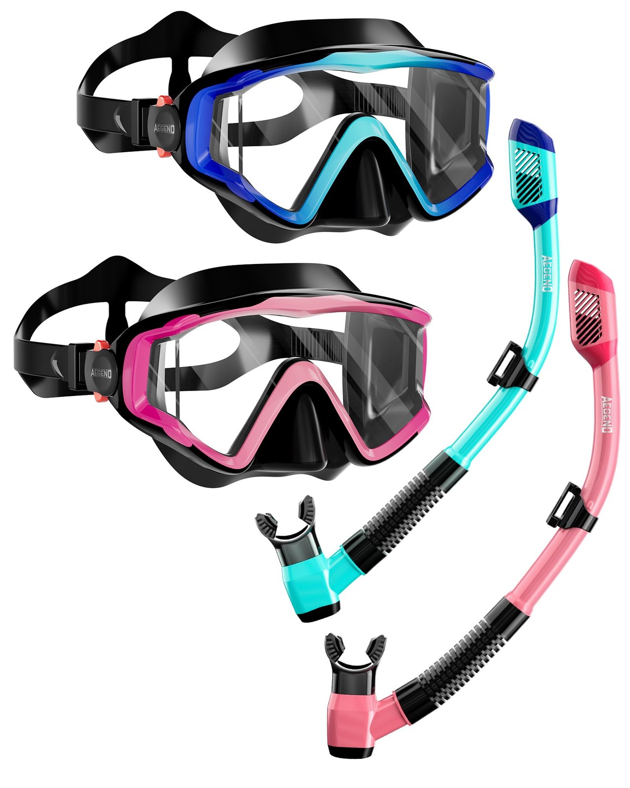 Aegend Snorkel Mask with Top Dry Valve Blue Gradient & Pink Gradient 2 Pack