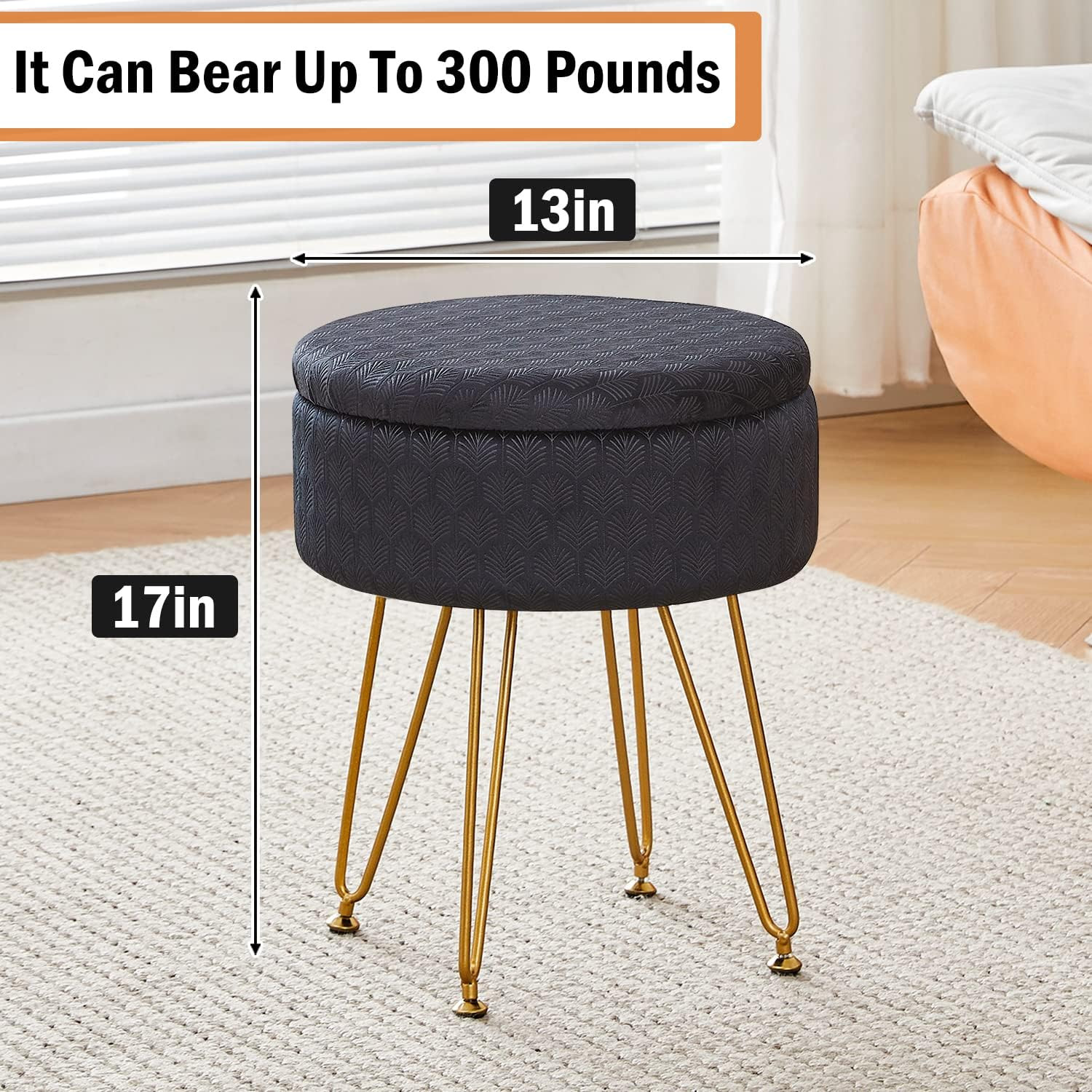 Modern Velvet Foot Rest Stool Upholstered round Storage Ottomans Multipurpose Dr