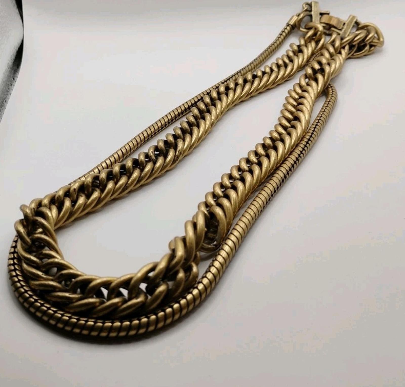 Heavy Designer 22" Antique Gold Tone Double Strand Necklace