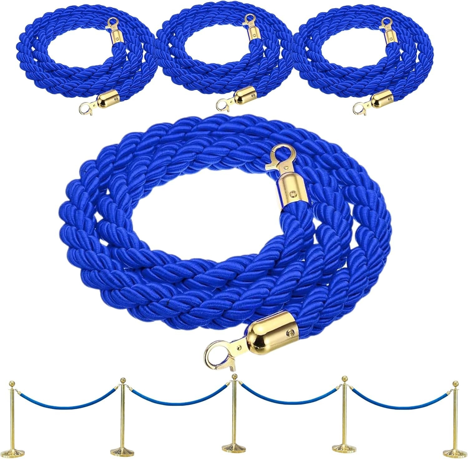 4 PCS Stanchion Set for Party - Blue Twisted Ropes for Hotel Lobbies VIP Ropes f