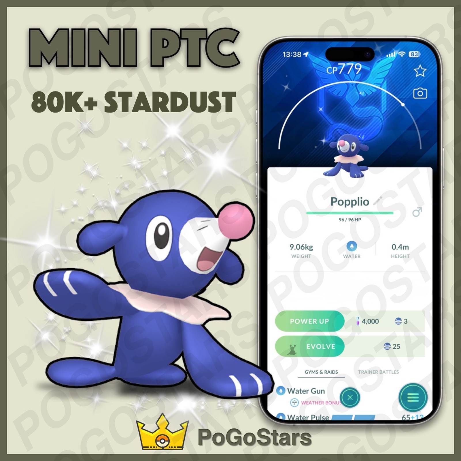 Pokémon PTC Go - Shiny Popplio - Team Mystic✨Special Background✨